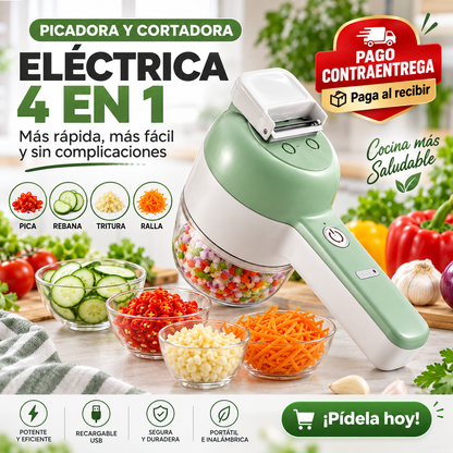 Picadora y Cortadora Eléctrica 4 en 1 🥕⚡ Tus ingredientes listos en segundos