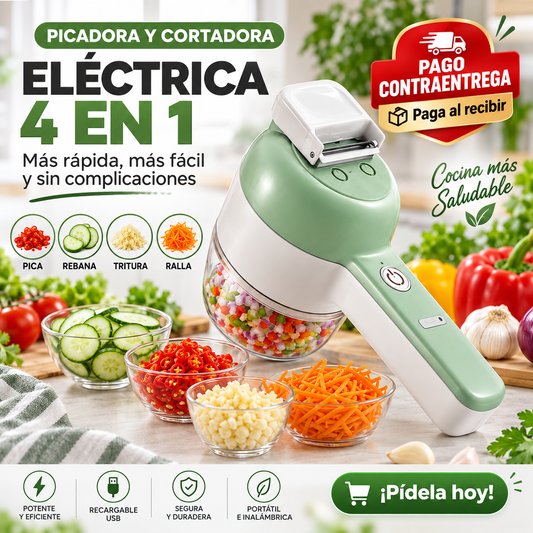 Picadora y Cortadora Eléctrica 4 en 1 🥕⚡ Tus ingredientes listos en segundos