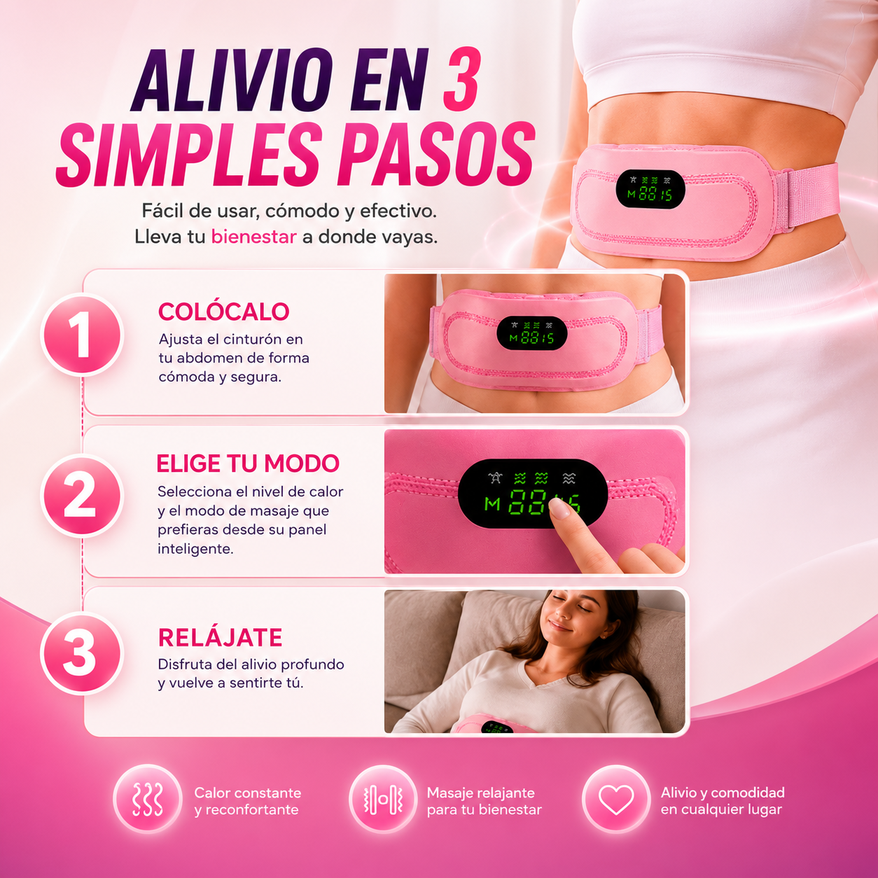 🌸 Cinturón Térmico Inteligente: Alivia tus Cólicos con Calor y Masaje en Minutos ⏱️💖