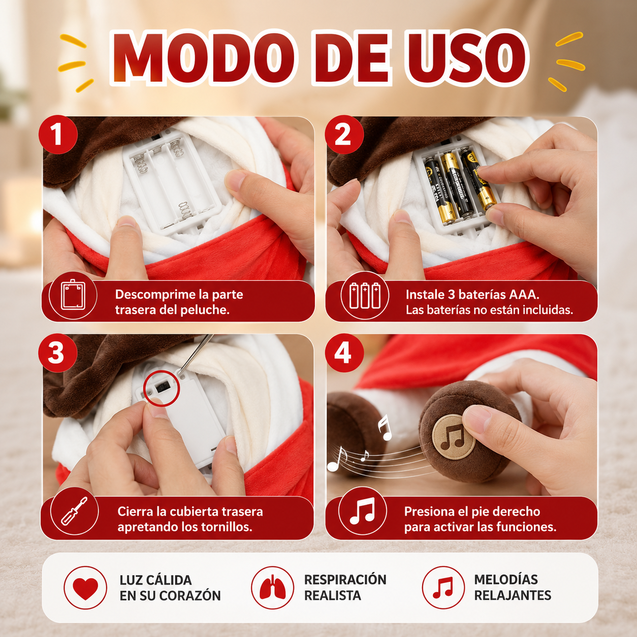 💖 Peluche Jesús Conmigo™ | Respiración, Música y Luz Relajante