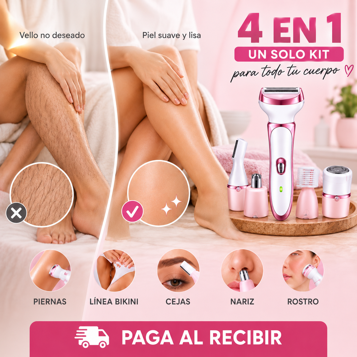 MAQUINA DEPILADORA 4 EN 1 🌸 Multifuncional | 💦 Uso en seco | 🔋 Portátil y recargable