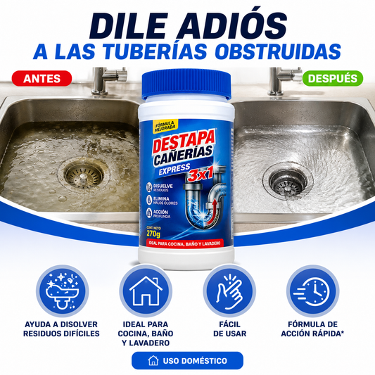 Destapa cañería de acción rápida y neutraliza malos olores sin dañar tuberías (270gr)