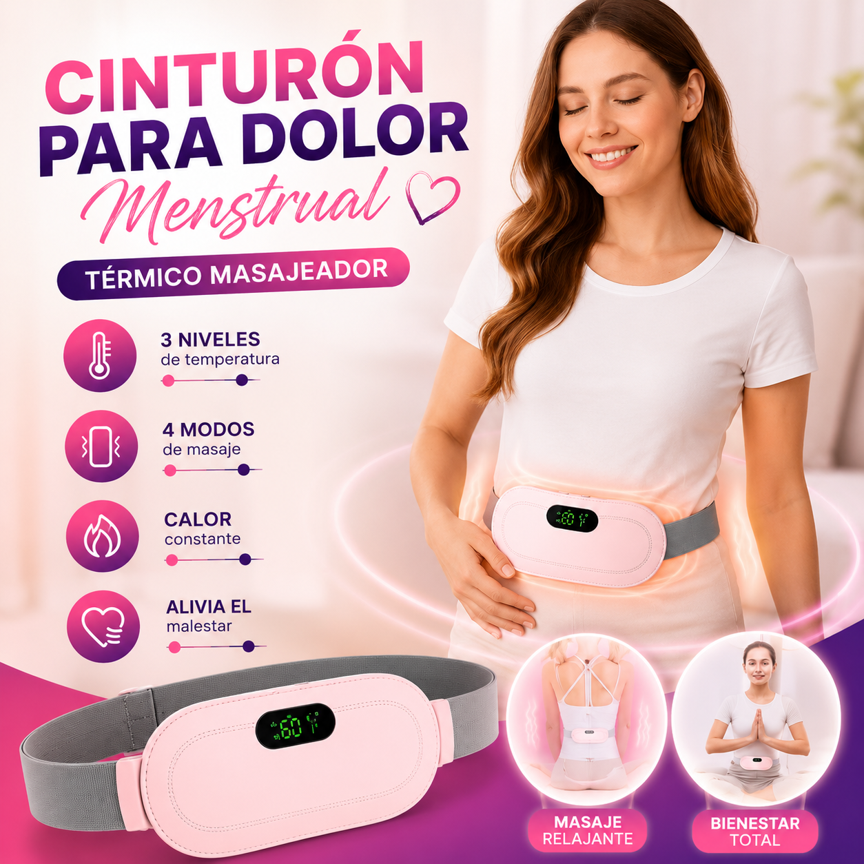🌸 Cinturón Térmico Inteligente: Alivia tus Cólicos con Calor y Masaje en Minutos ⏱️💖