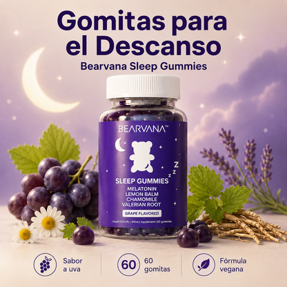 🌙 Gomitas para Dormir Mejor 🍇 | 60 Unidades Sabor Uva con Melatonina y Extractos Botánicos🌱