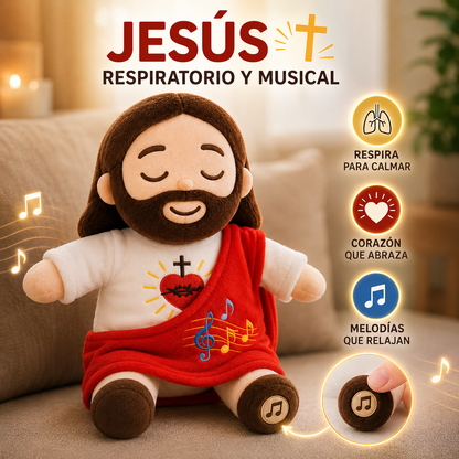 💖 Peluche Jesús Conmigo™ | Respiración, Música y Luz Relajante