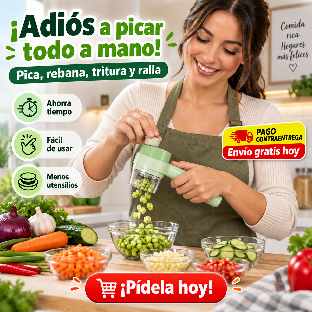 Picadora y Cortadora Eléctrica 4 en 1 🥕⚡ Tus ingredientes listos en segundos