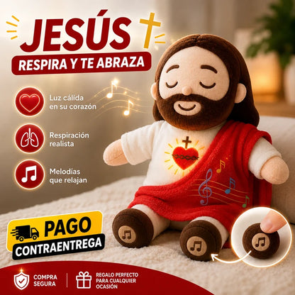 💖 Peluche Jesús Conmigo™ | Respiración, Música y Luz Relajante
